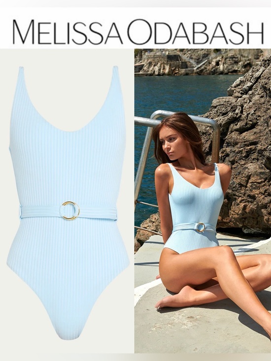 Melissa Odabash St Tropez One-Piece Swimsuit Light Blue Ribbed Sz 2 Nwt $269
